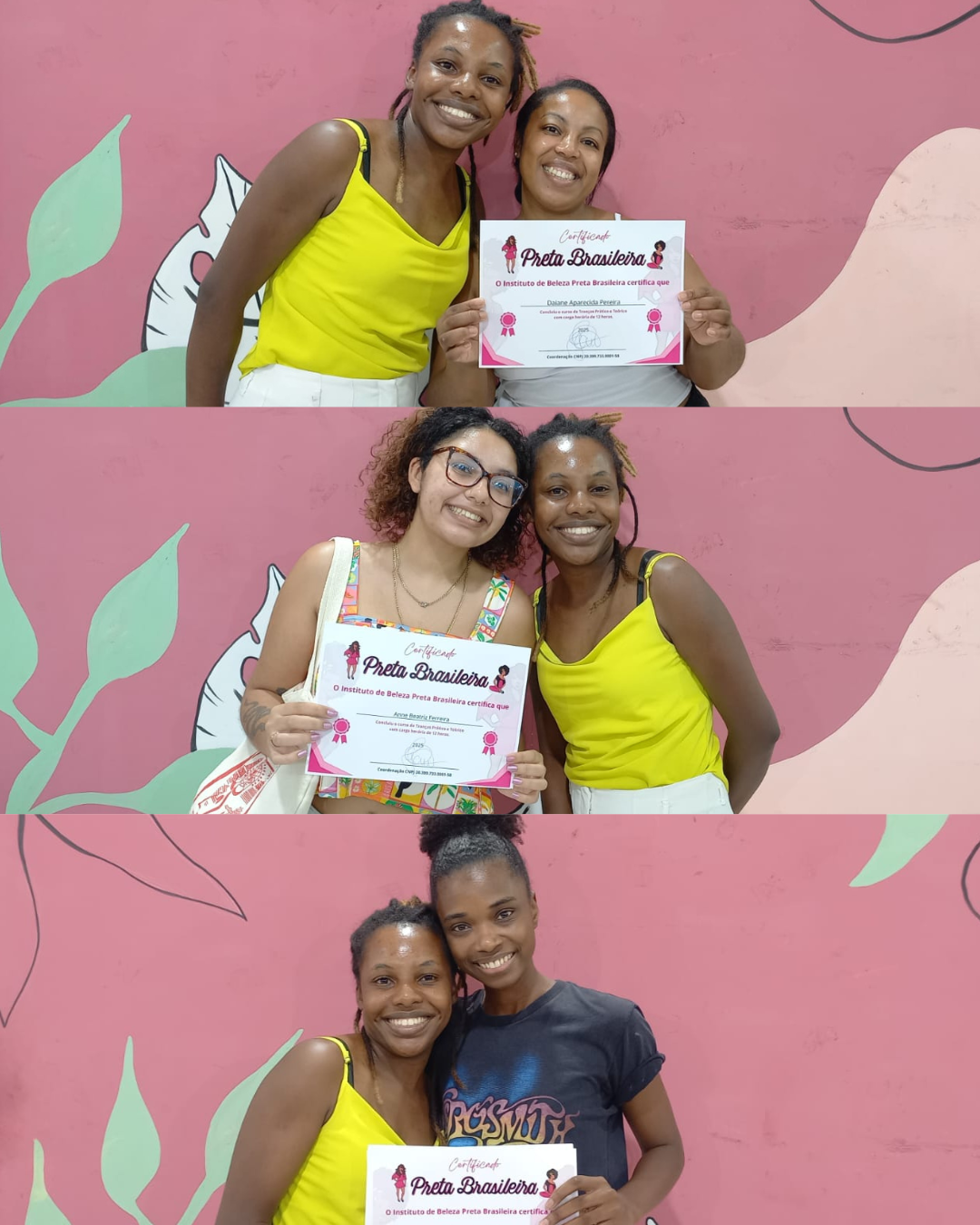 Trancistas certificadas pelo Instituto de Beleza Preta Brasileira, sorrindo e segurando seus certificados